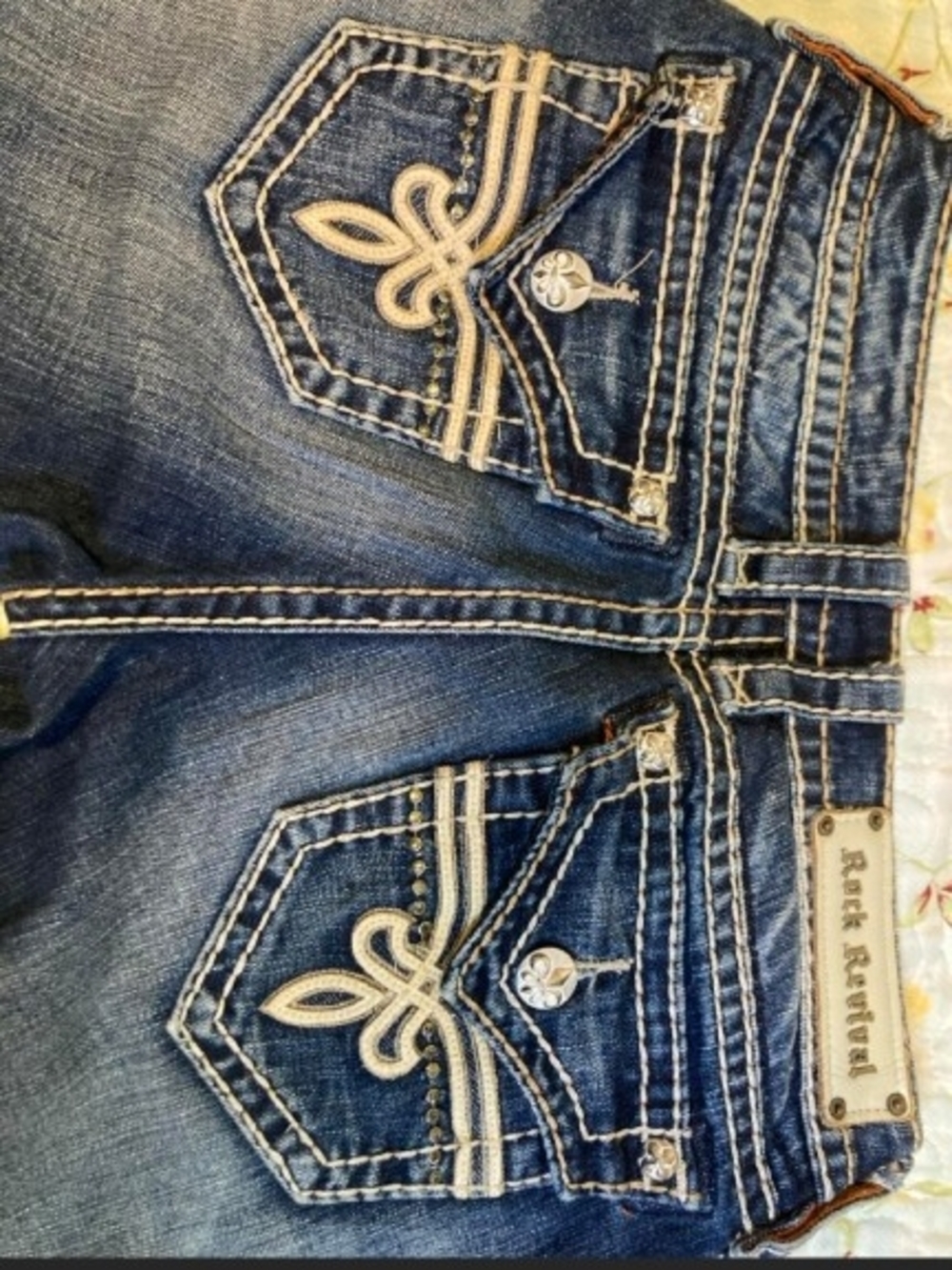 Rock Revival Women's Blue Embroidered Pocket Bootcut Jeans